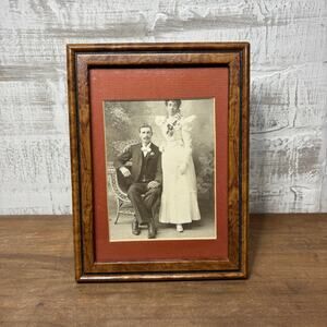 Victorian Wedding Photograph Burl Wood Frame